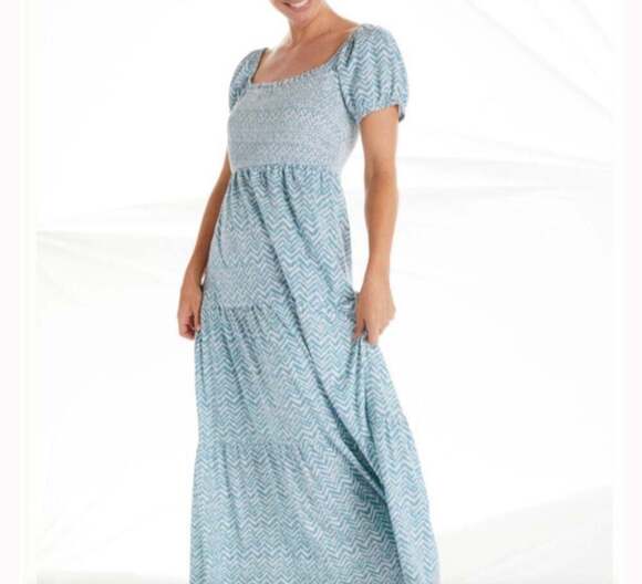 Daily Practice by Anthropologie Dresses & Skirts - Daily Practice Anthropologie Blue White Chevron Smocked Tiered Maxi Dress Small